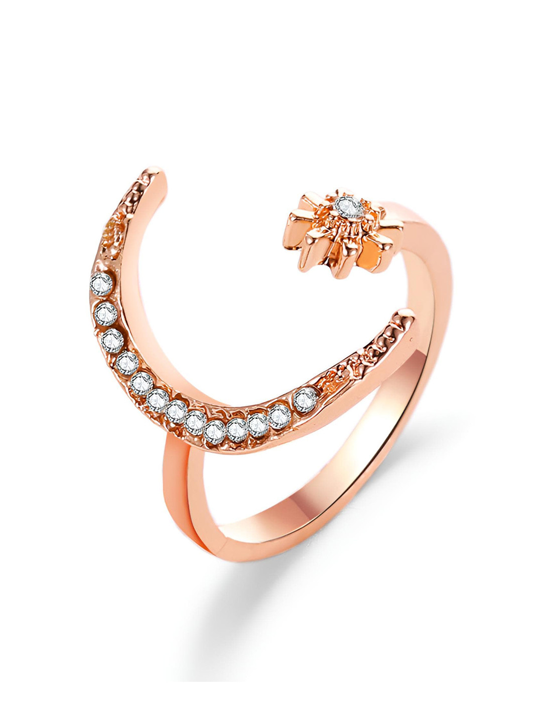 Goho Alloy Stone-Studded Floral Open Finger Ring
