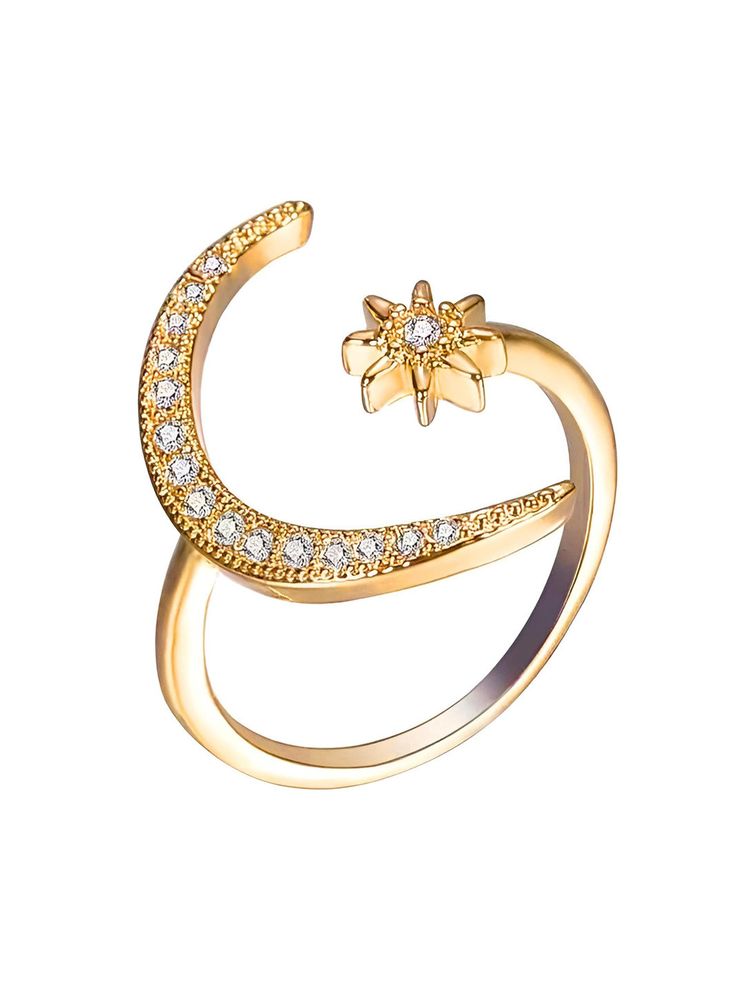 Goho Alloy Stone-Studded Floral Open Finger Ring