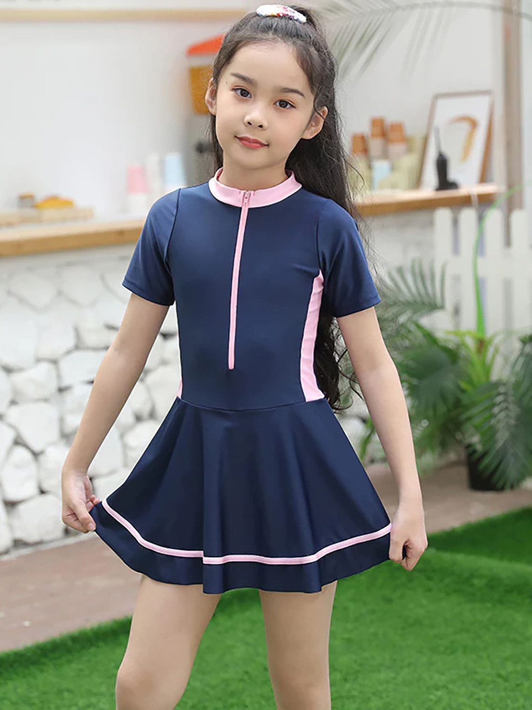 SYGA Girls Girls Round-Neck, Short Sleeve Swimming Dress