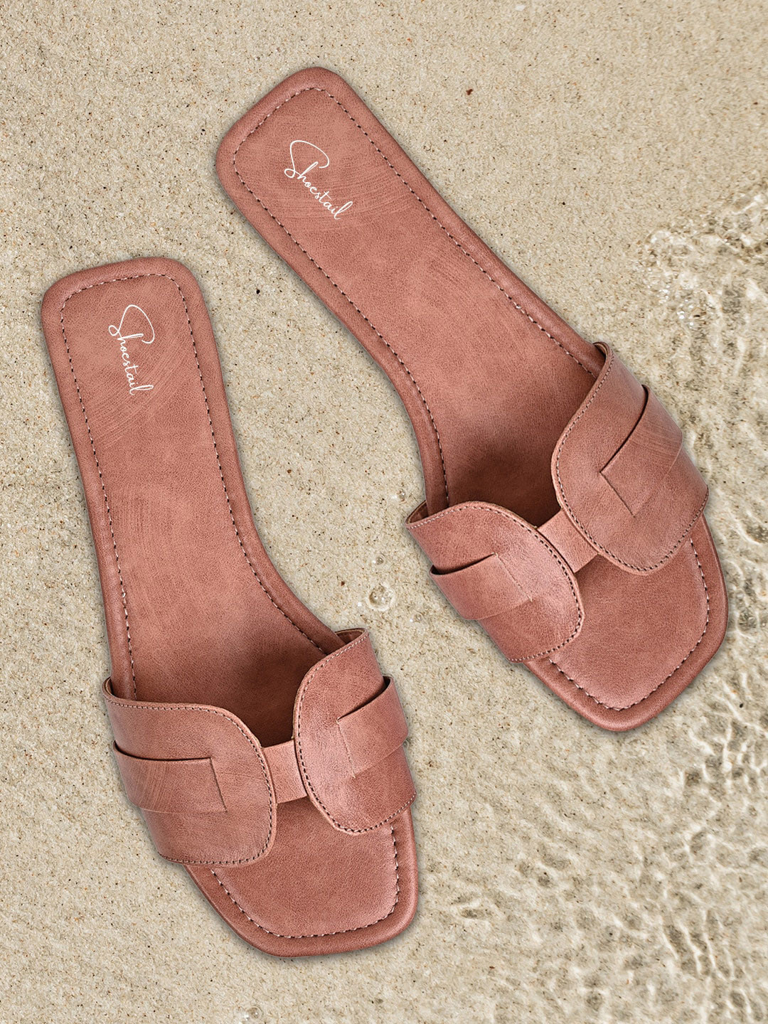 Shoestail Textured Open Toe Flats