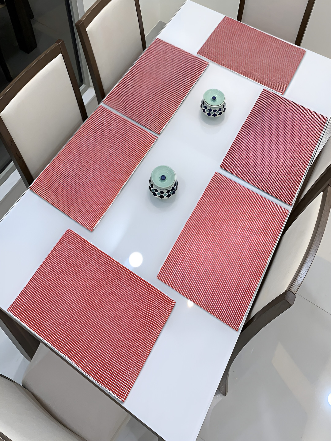 HOKIPO 6 Pieces Red Striped Cotton Table Placemats