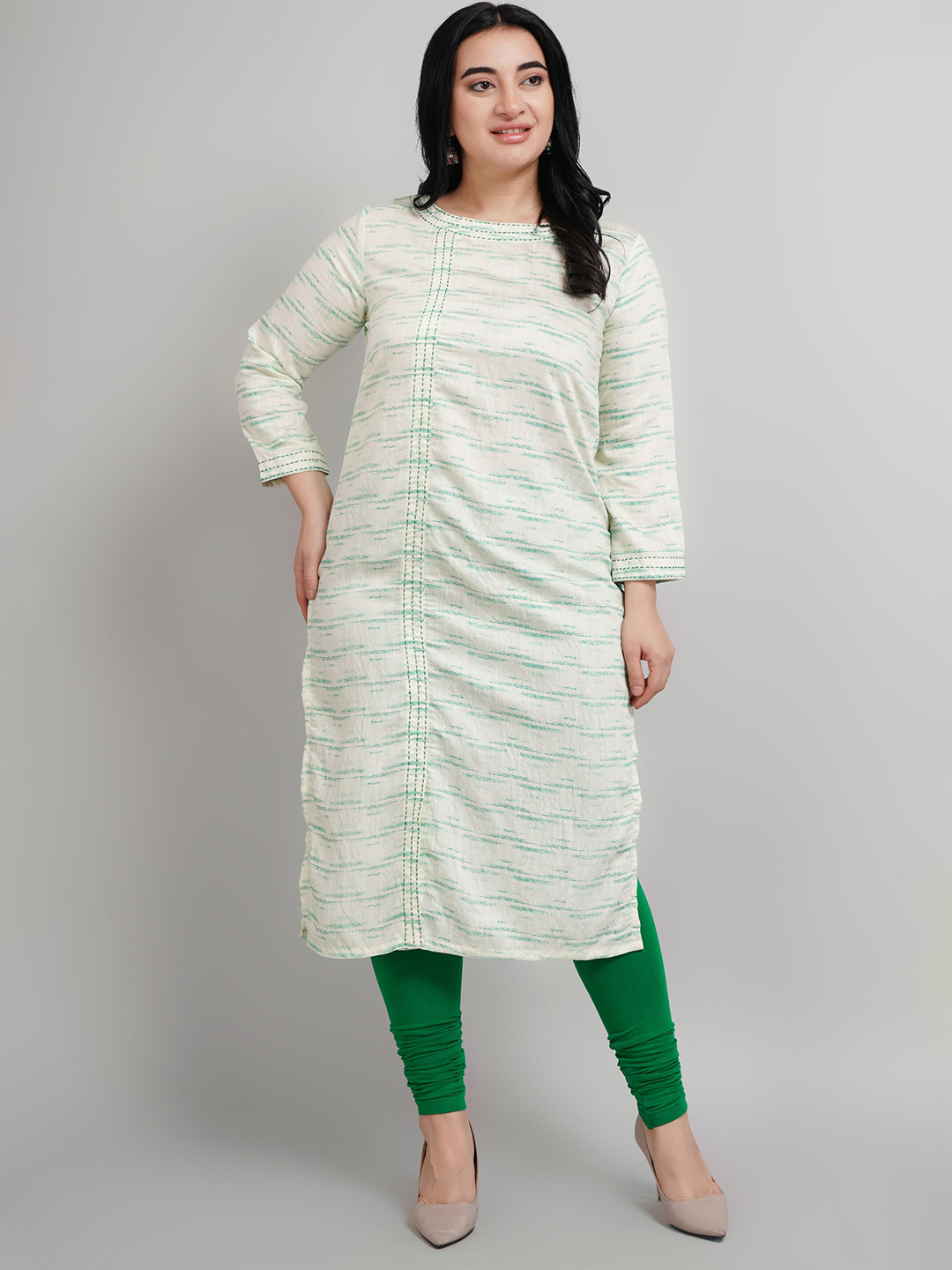 NAVGYA Pus Size Abstract Printed Boat Neck Long Sleeves Straight Kurta