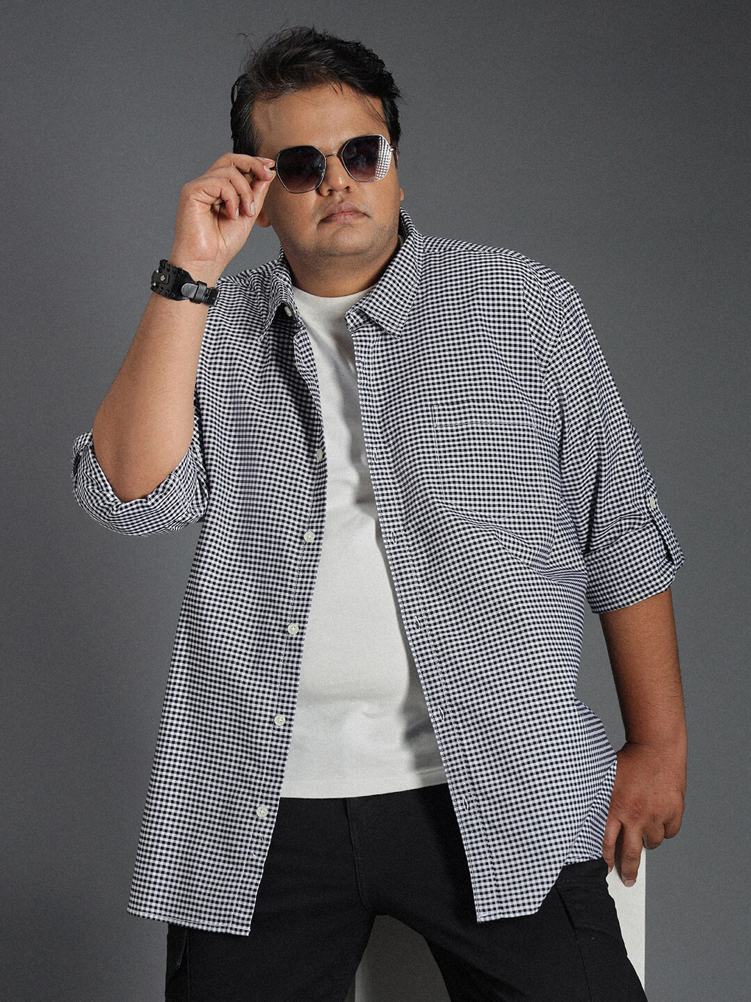 Freeform by High Star Classic Micro Checked Cotton Casual Shirt