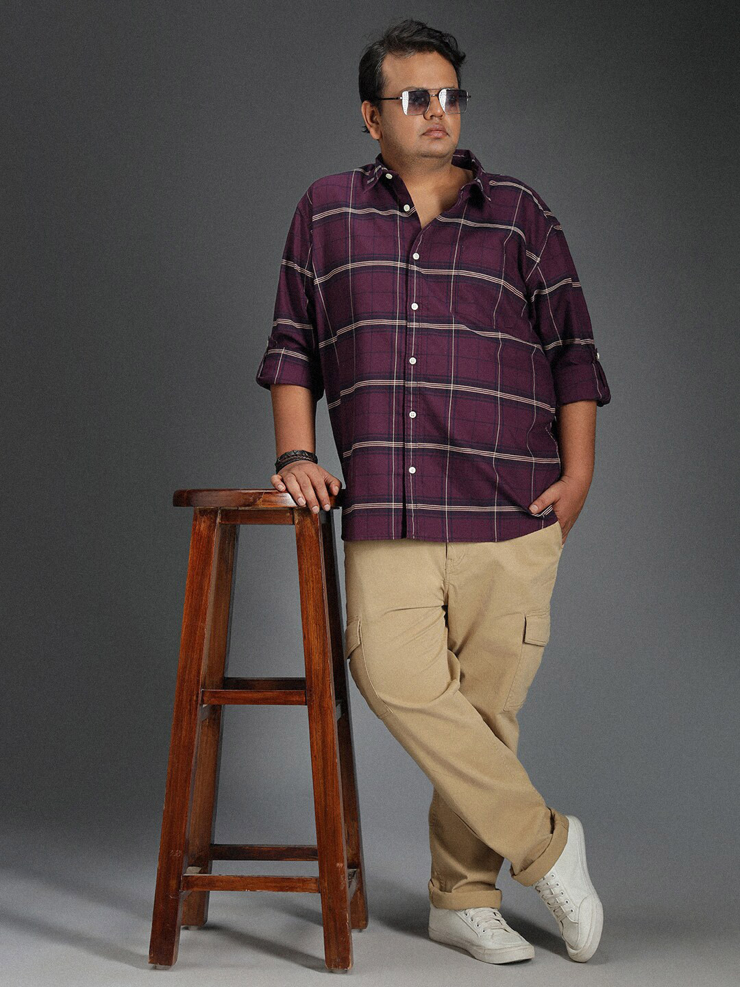 Freeform by High Star Classic Windowpane Checked Cotton Casual Shirt