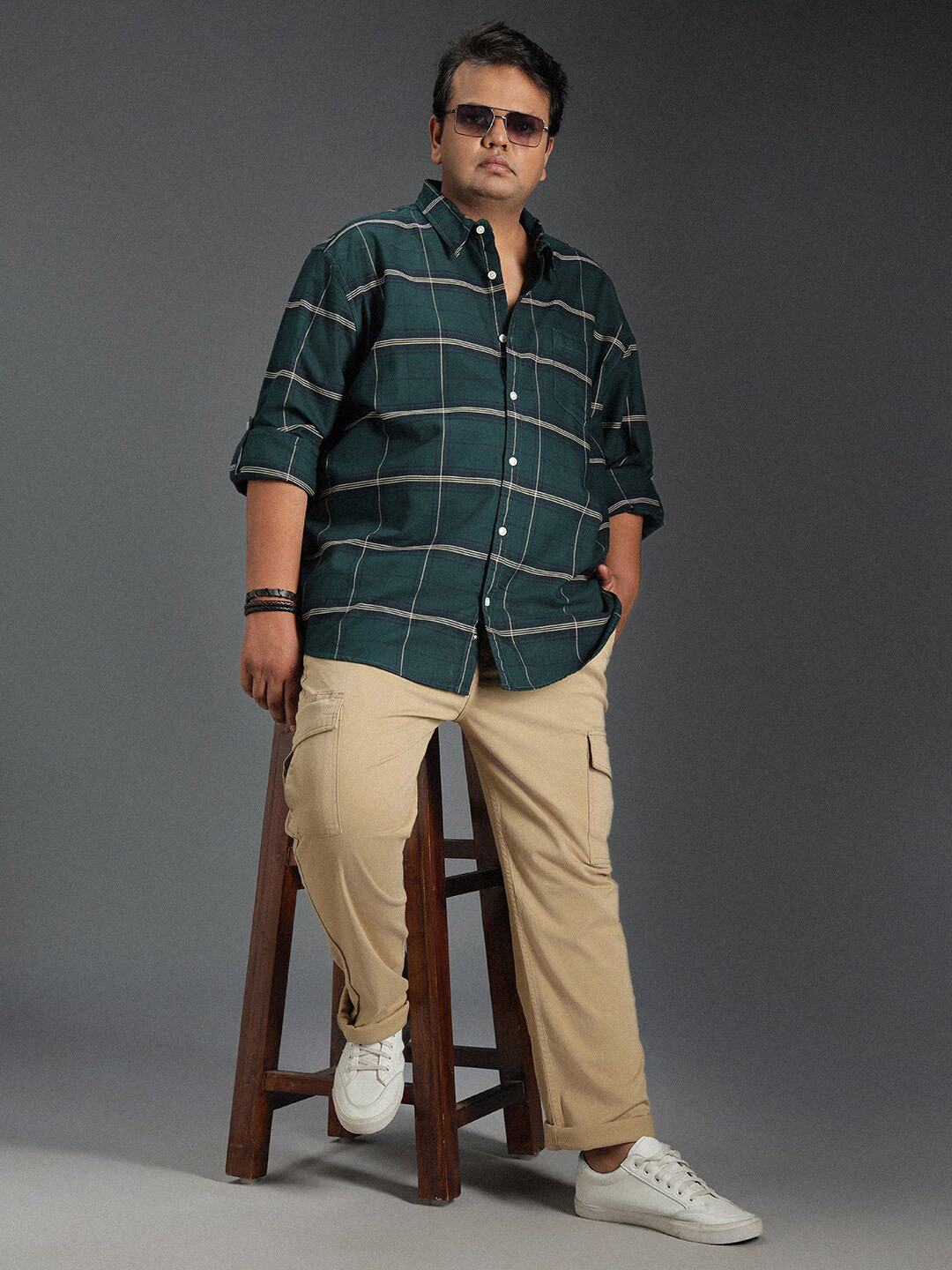 Freeform by High Star Classic Windowpane Checked Cotton Casual Shirt