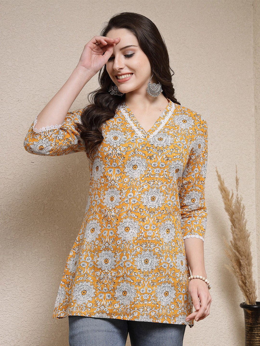 Stylum Floral Printed V Neck Cotton Top