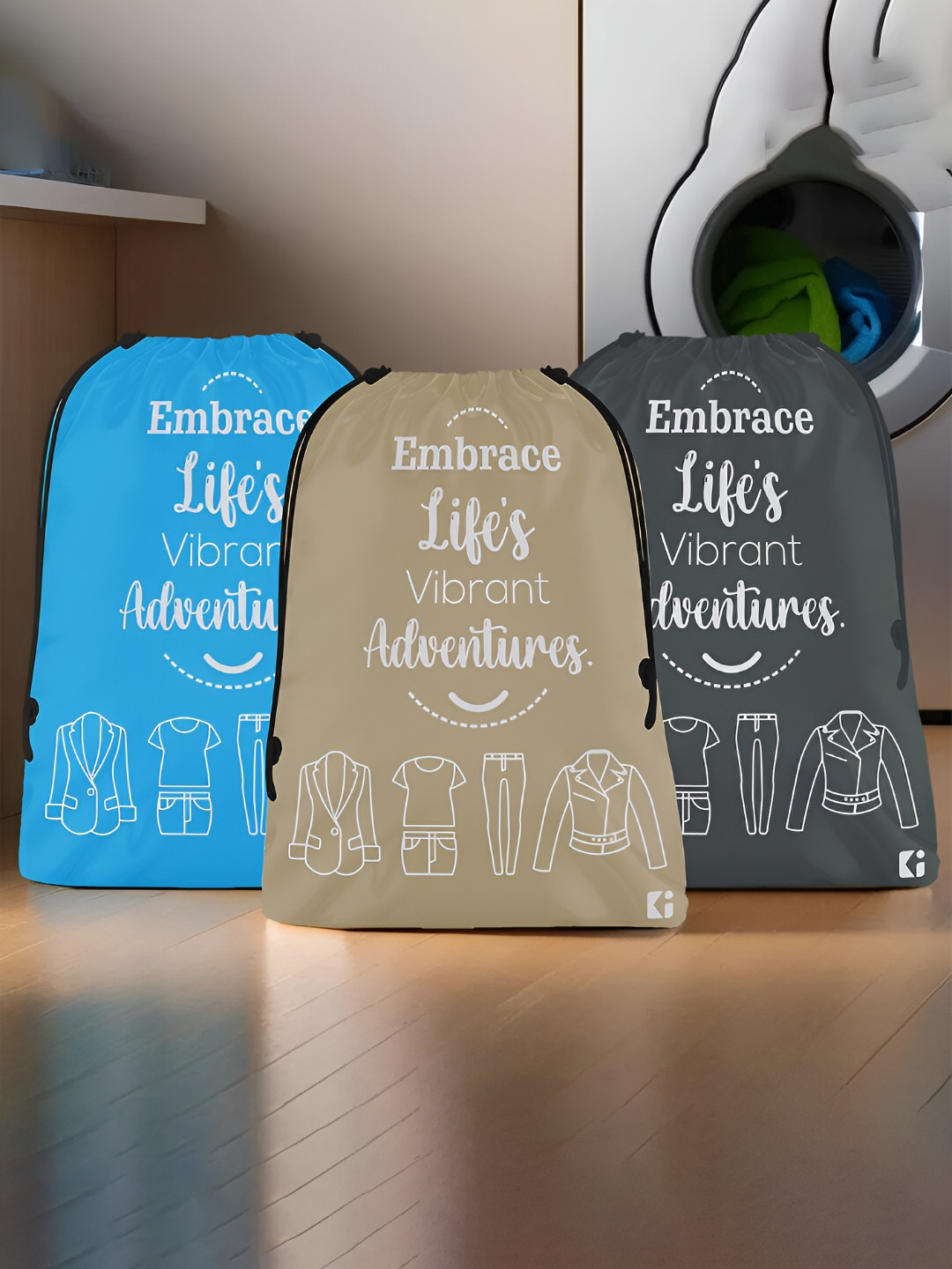 Kuber Industries Beige and Blue 3 Pieces Regular Travel Clothing Organisers