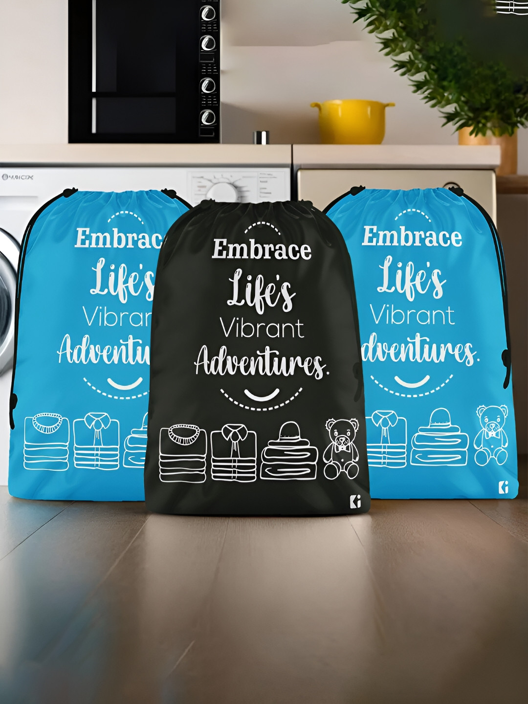 Kuber Industries Blue and Black 3 Pieces Regular Travel-Laundry-Clothing Organisers