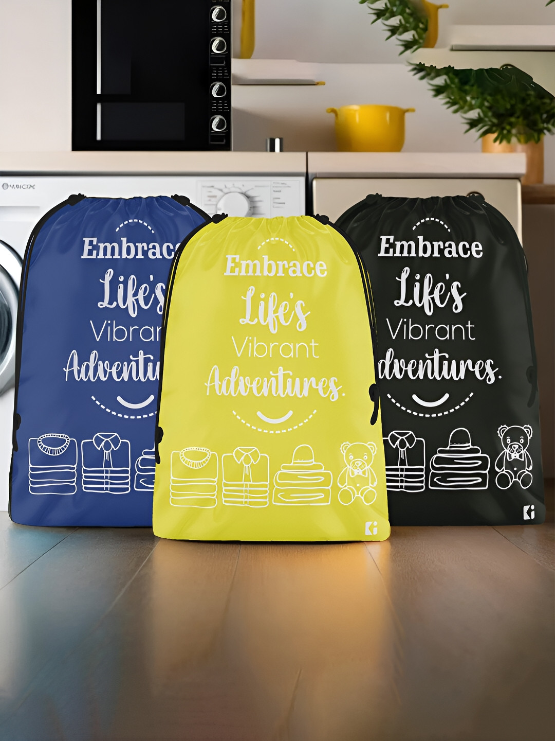 Kuber Industries Black and Yellow 3 Pieces Regular Travel-Clothing Organisers
