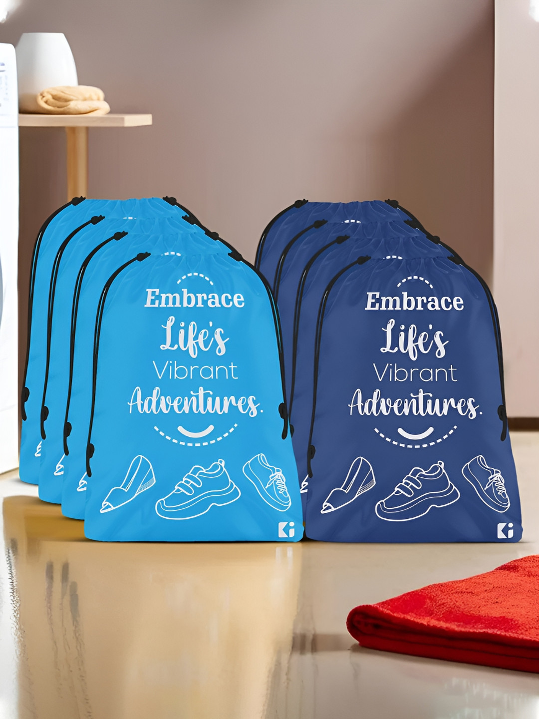 Kuber Industries Blue 8 Pcs Printed Cloth Storage Bags