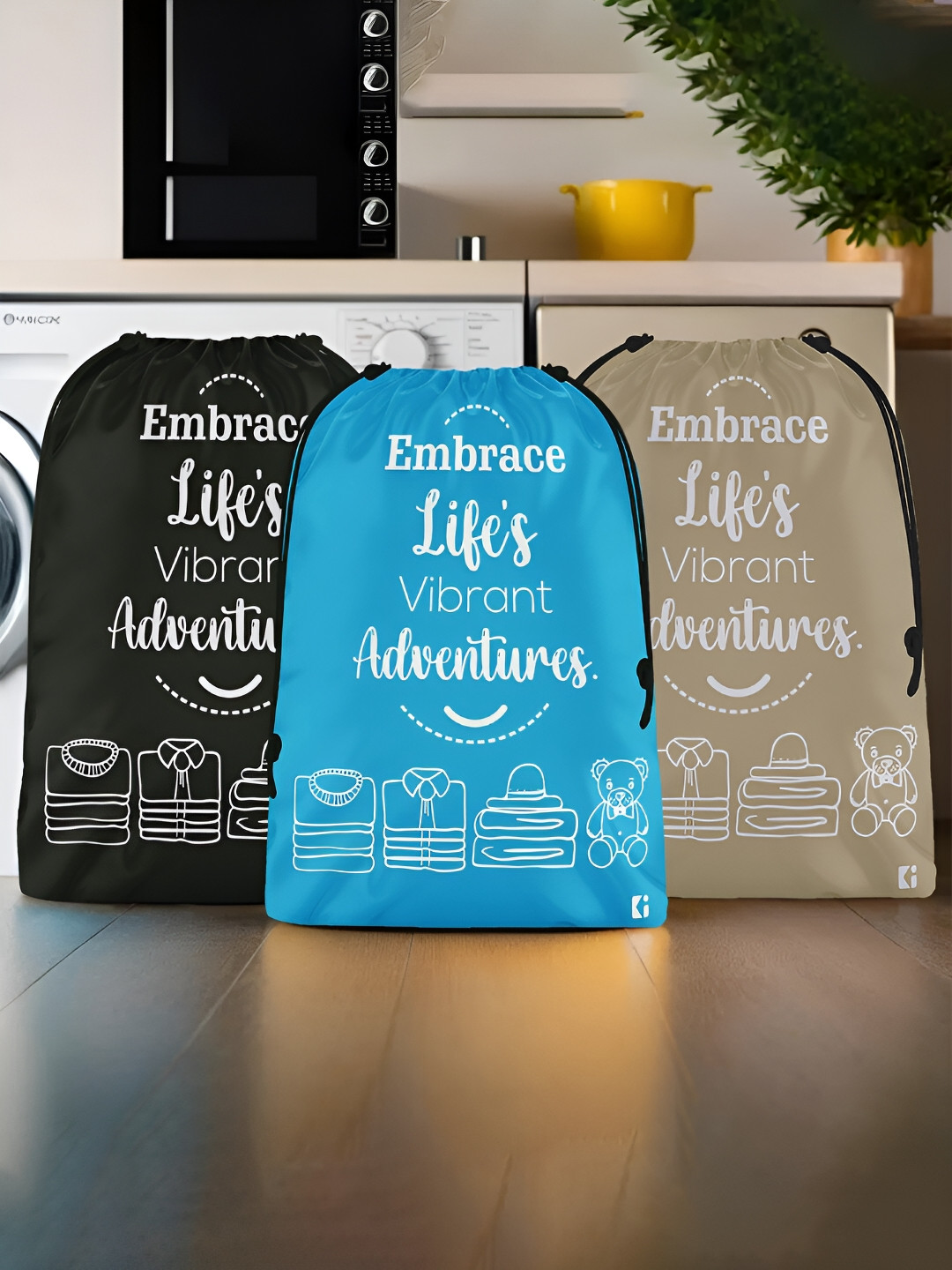 Kuber Industries Beige and Black 3 Pieces Regular Travel Clothing Organisers