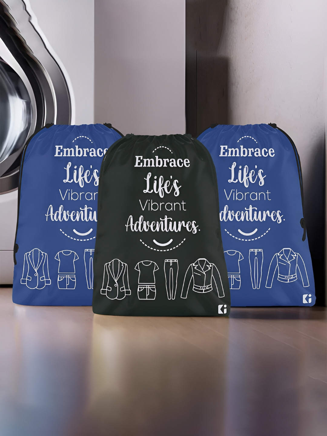 Kuber Industries Black & Navy Blue 3 Pieces Printed Multi-Utility Organisers