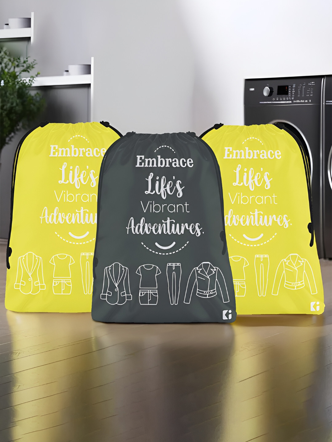 Kuber Industries Grey & Yellow 3 Pieces Printed Multi-Utility Organisers