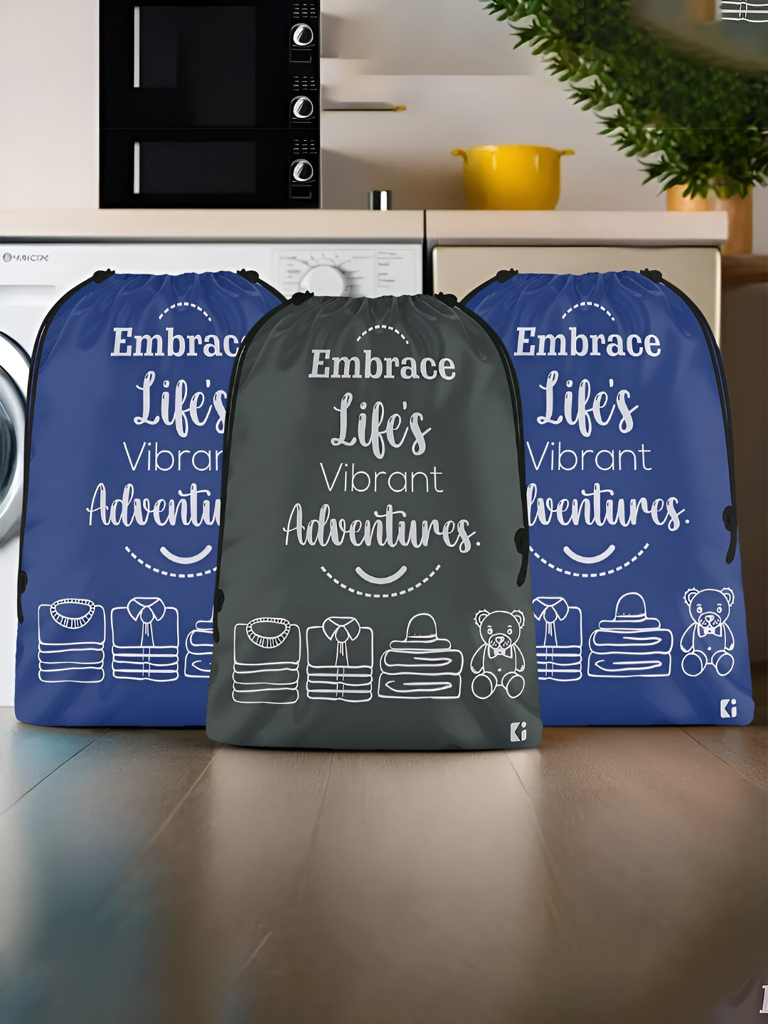 Kuber Industries Grey & Navy Blue 3 Pieces Printed Multi-Utility Organisers