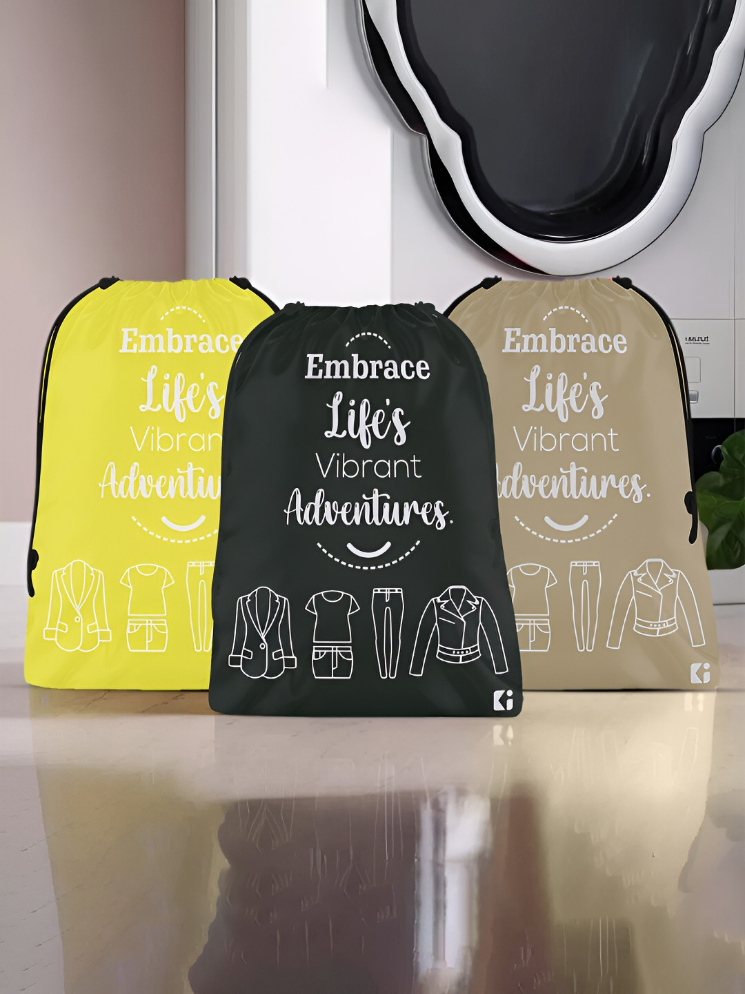 Kuber Industries Yellow & Black 3 Pieces Printed Multi-Utility Organisers