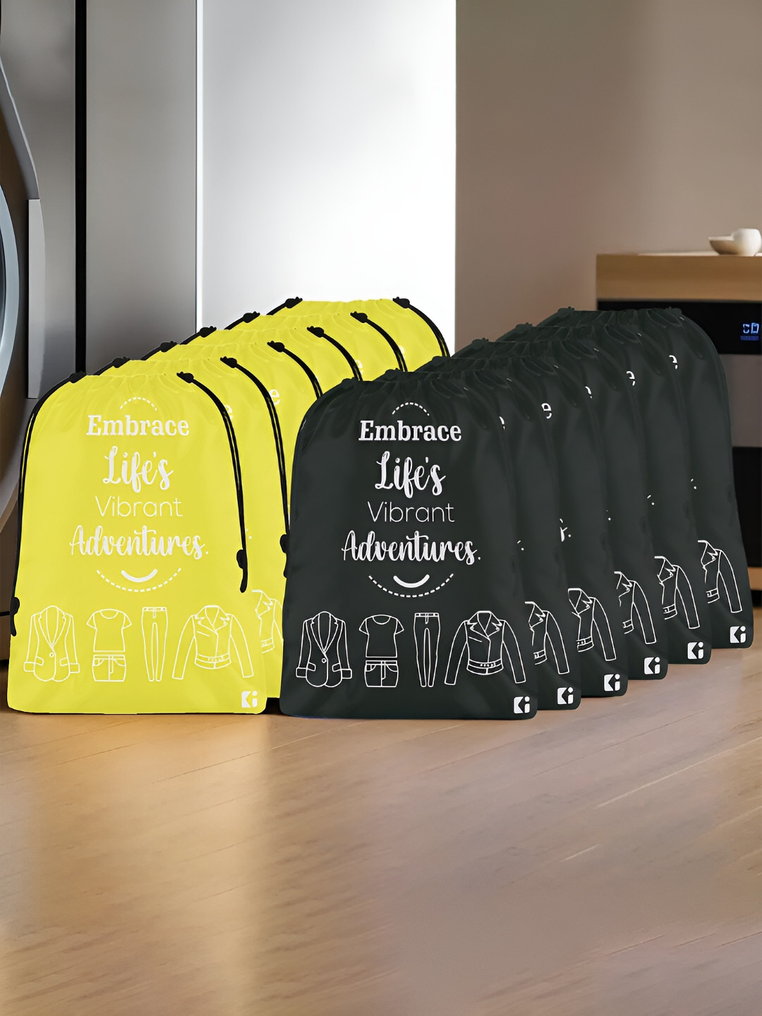 Kuber Industries Black & Yellow 12 Pieces Printed Multi-Utility Organisers