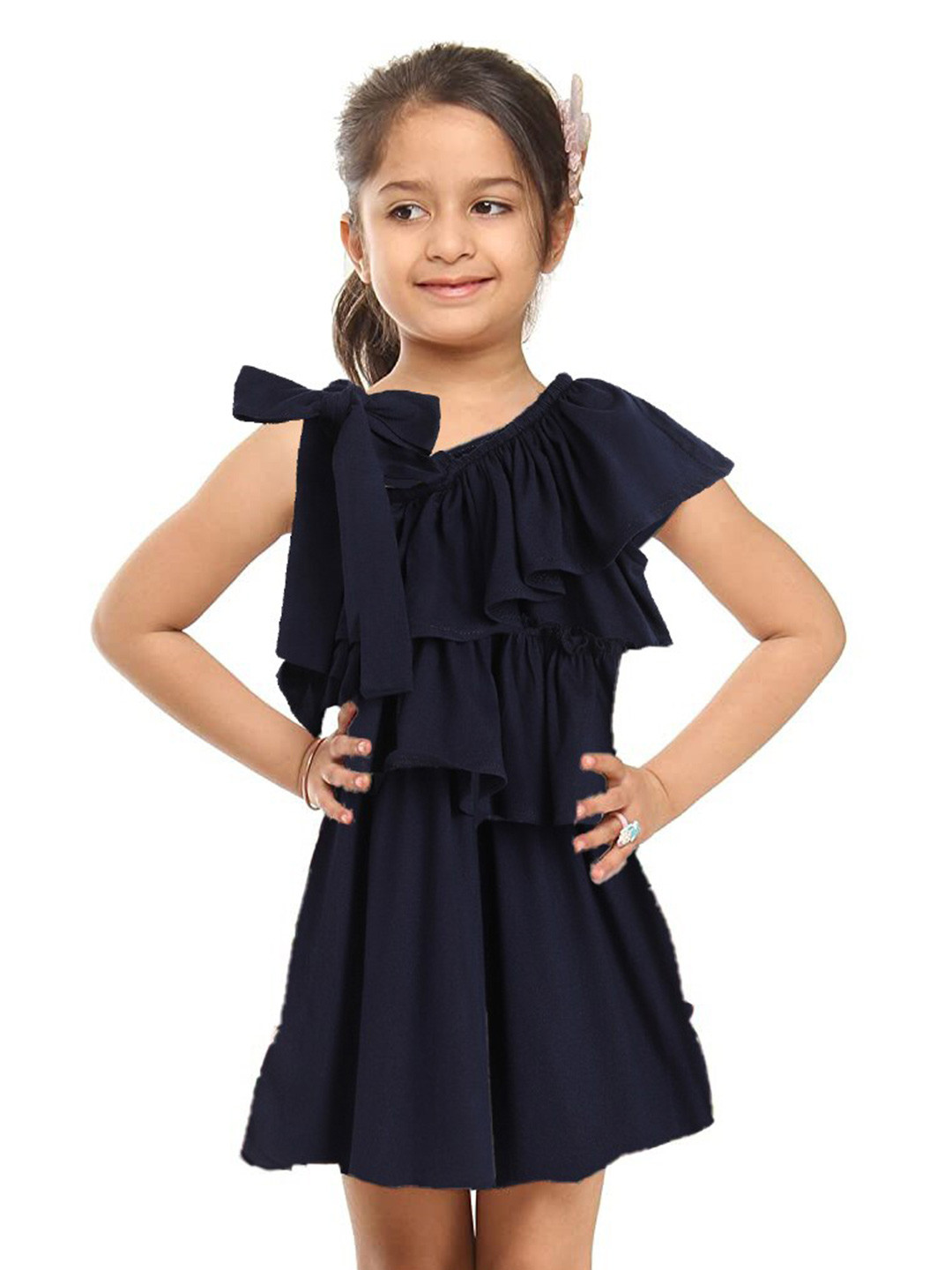 Kids On Board Girls Flutter Sleeve Cotton Fit & Flare Dress