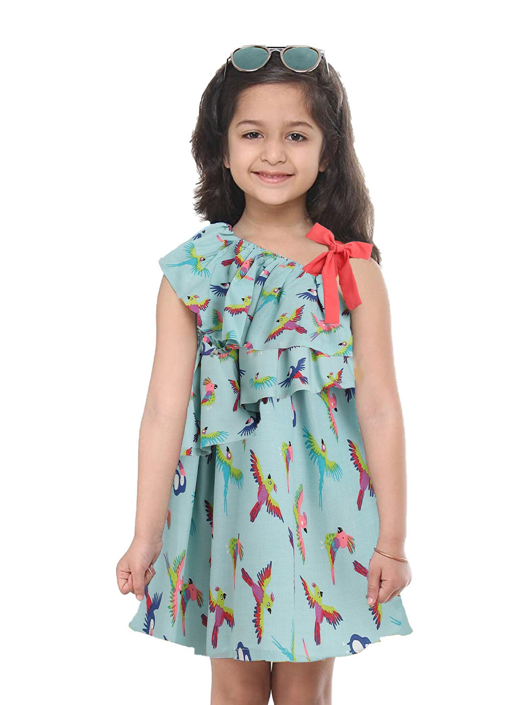 Kids On Board Girls Floral Print Flutter Sleeve Cotton Fit & Flare Dress