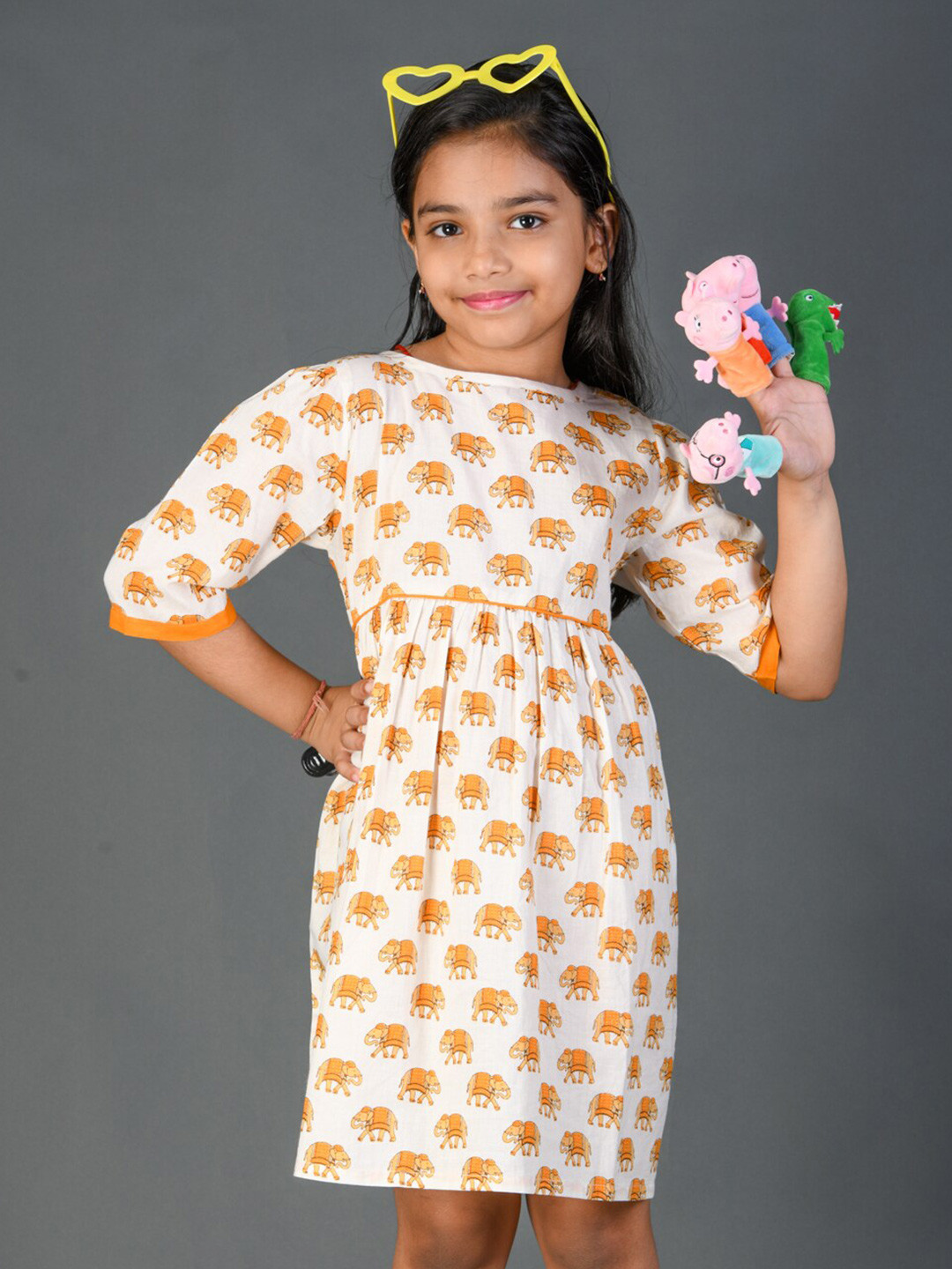 Kids On Board Girls Ethnic Motifs Printed Cotton Empire Dress