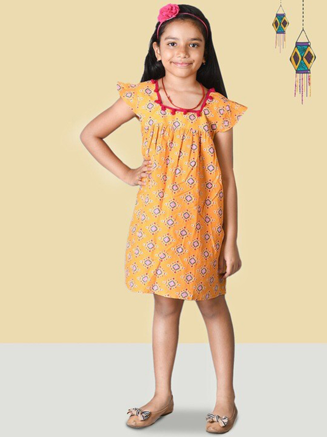 Kids On Board Girls Floral Print Cotton A-Line Dress