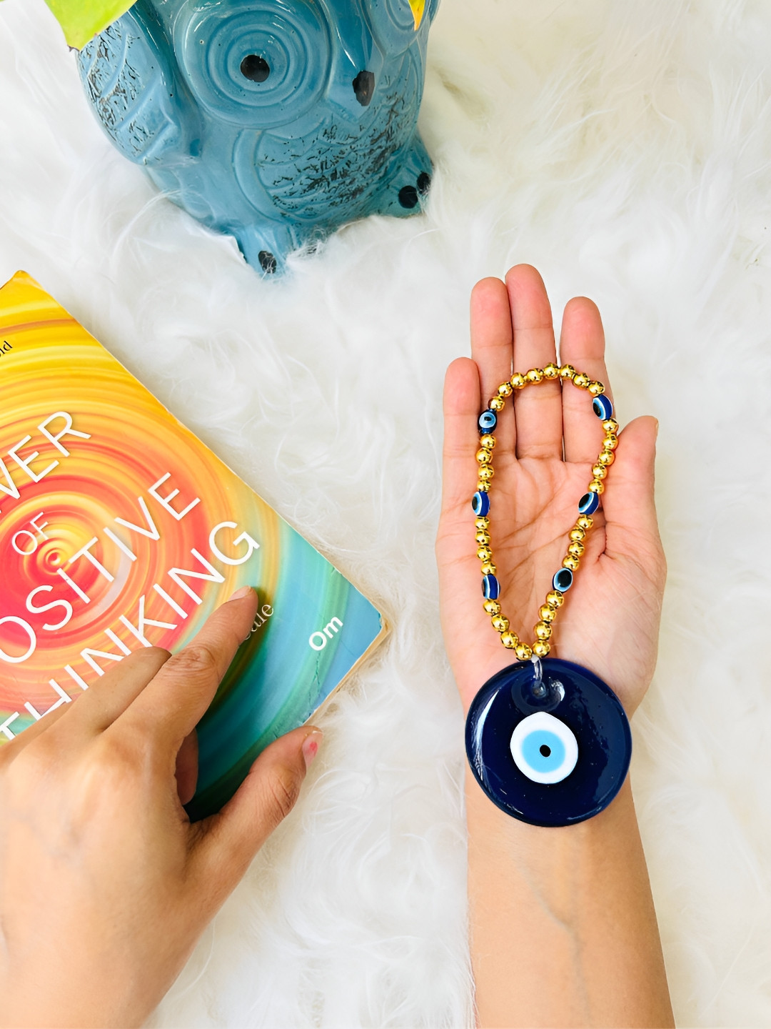 JASMEY HOMES Evil Eye Ornament Glass Glossy Hall Wall Hangings-5.9In