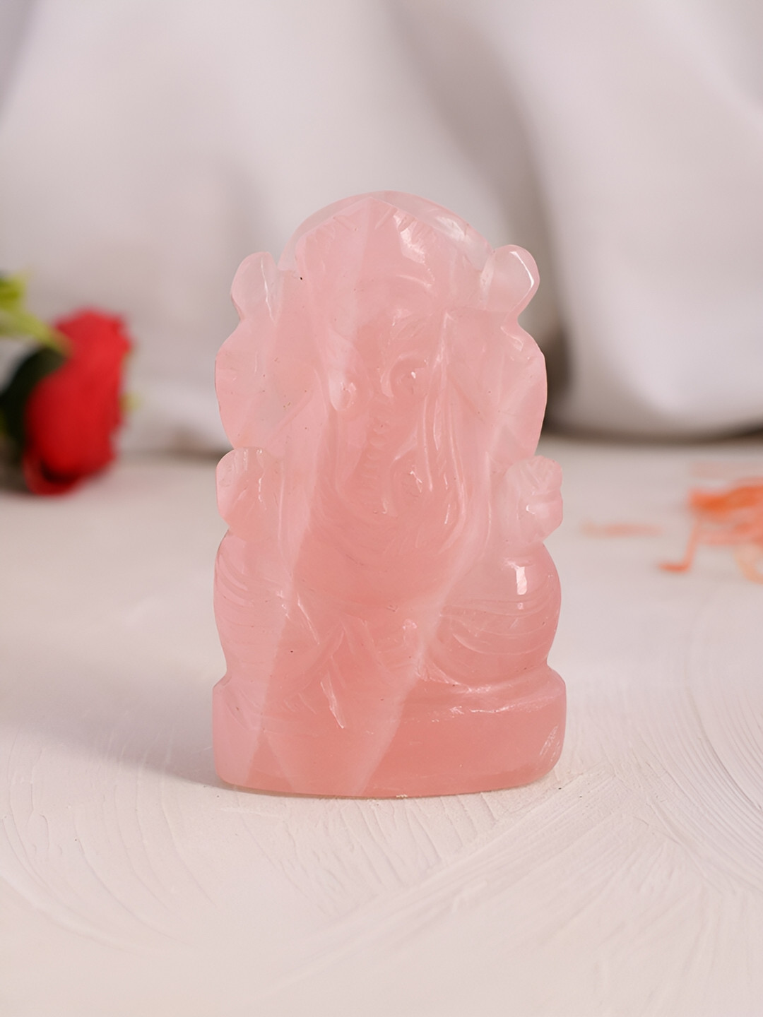 Silvermerc Designs Ganesha Pink Stone Natural Prayer Room Small Showpiece - 3.1 Inches