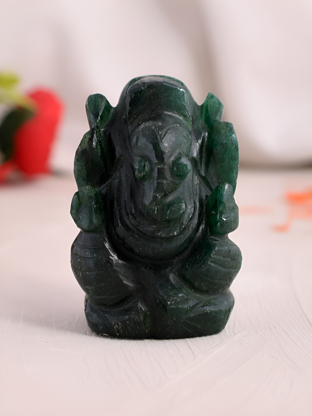 Silvermerc Designs Aventurine Ganesha Green Stone Matte Prayer Room Small Showpiece - 2.4 Inches