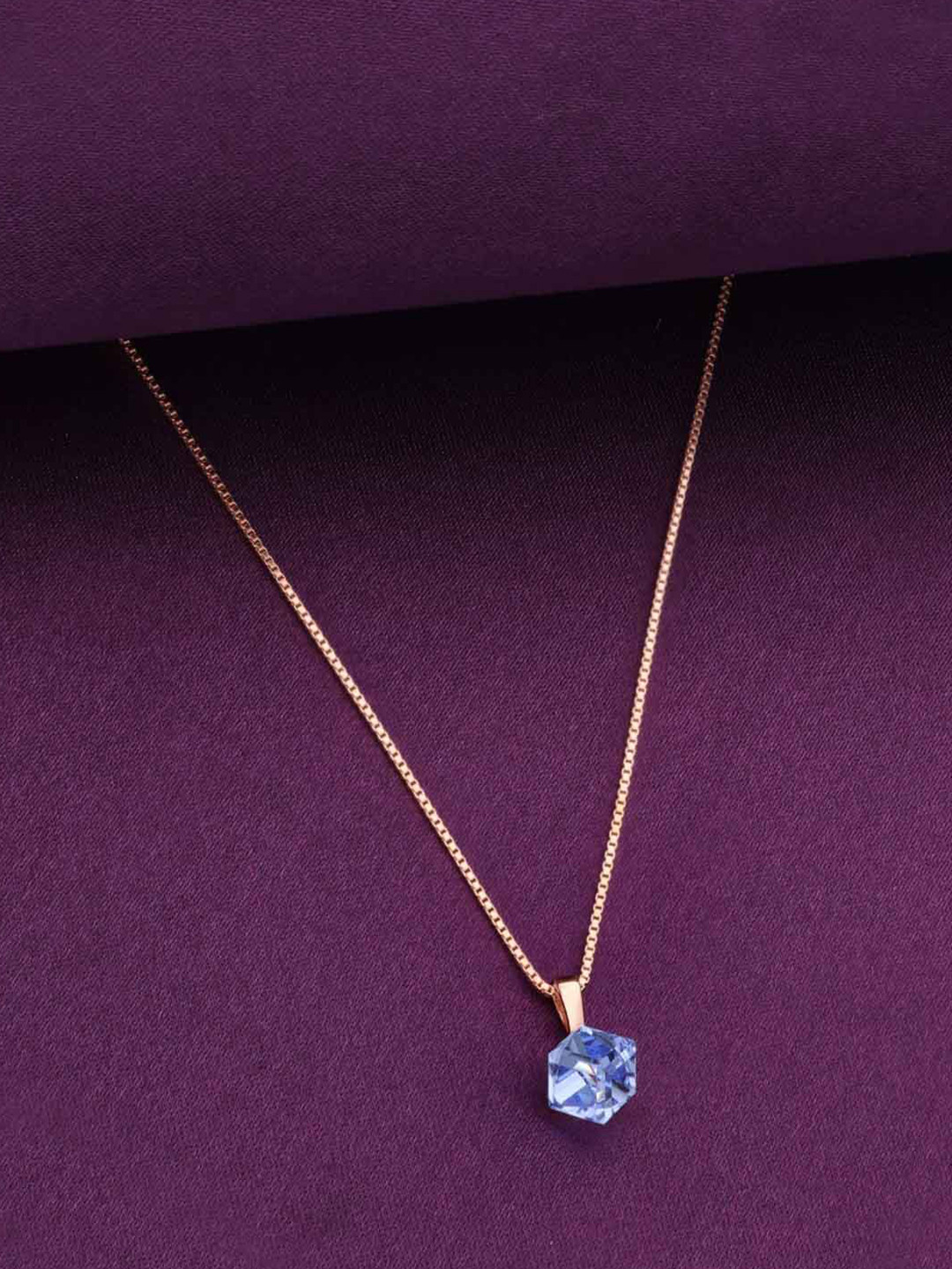 KAI JEWEL Rose Gold-Plated Cubic Zirconia Studded Pendant Chain