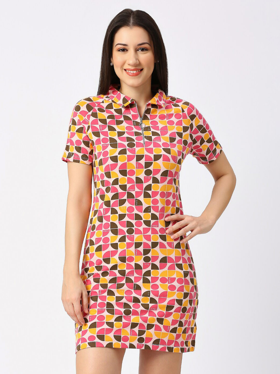 Being Human Geometric Printed Shirt Collar Short Sleeves Shirt Dress