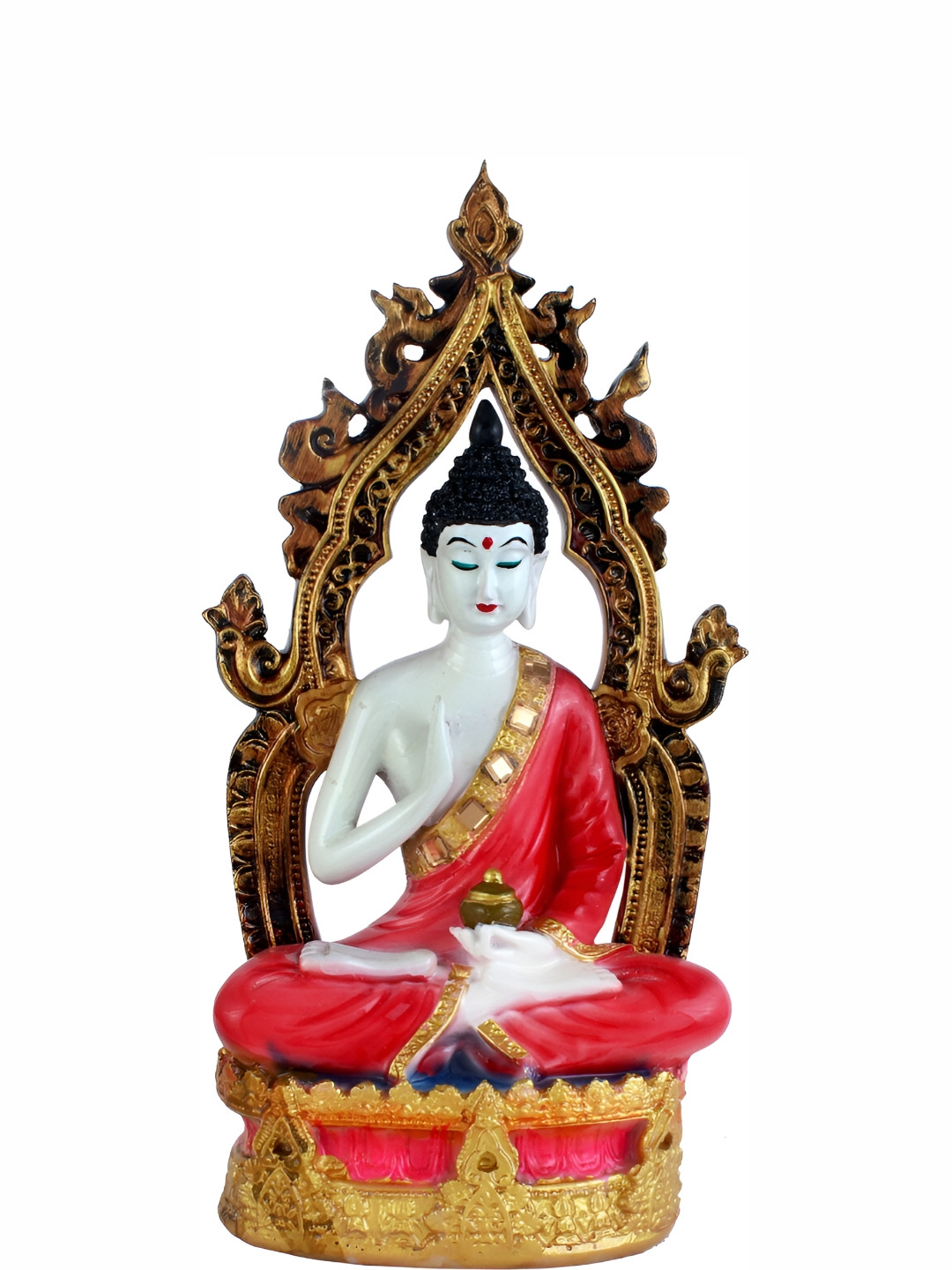 GW CREATIONS White & Red Buddha Marble Medium Figurine Showpiece