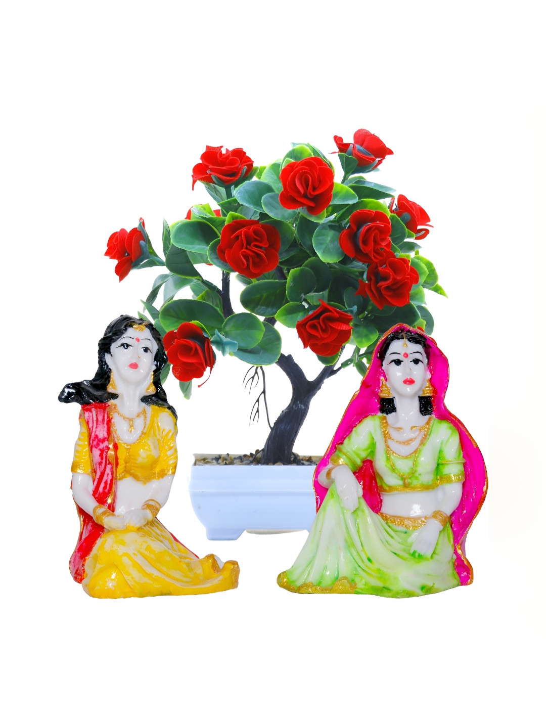 GW CREATIONS Red and Yellow 3 Pieces Figurine Decorative Showpiece