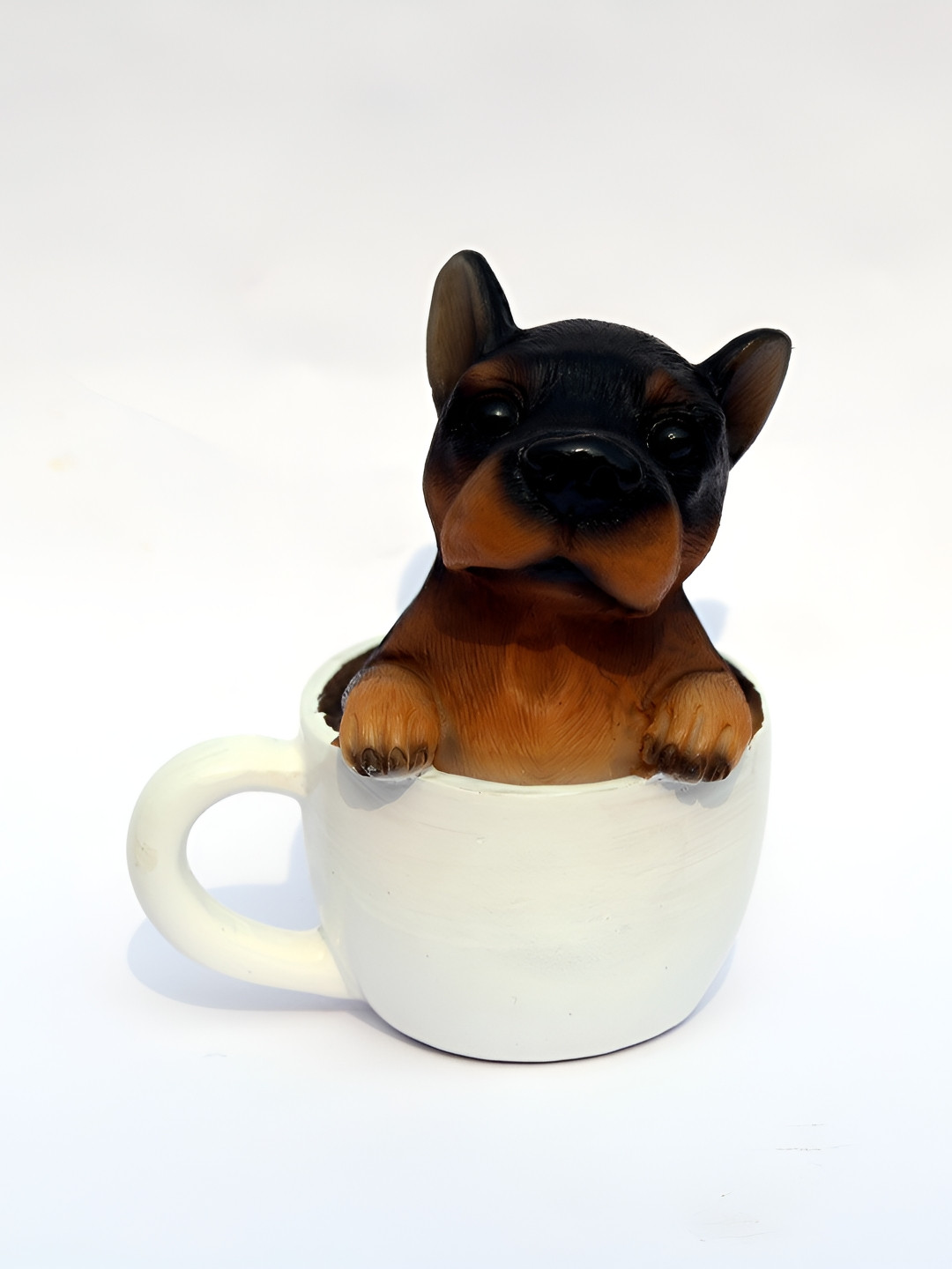 GW CREATIONS Brown Puppy In Little Cup Showpiece