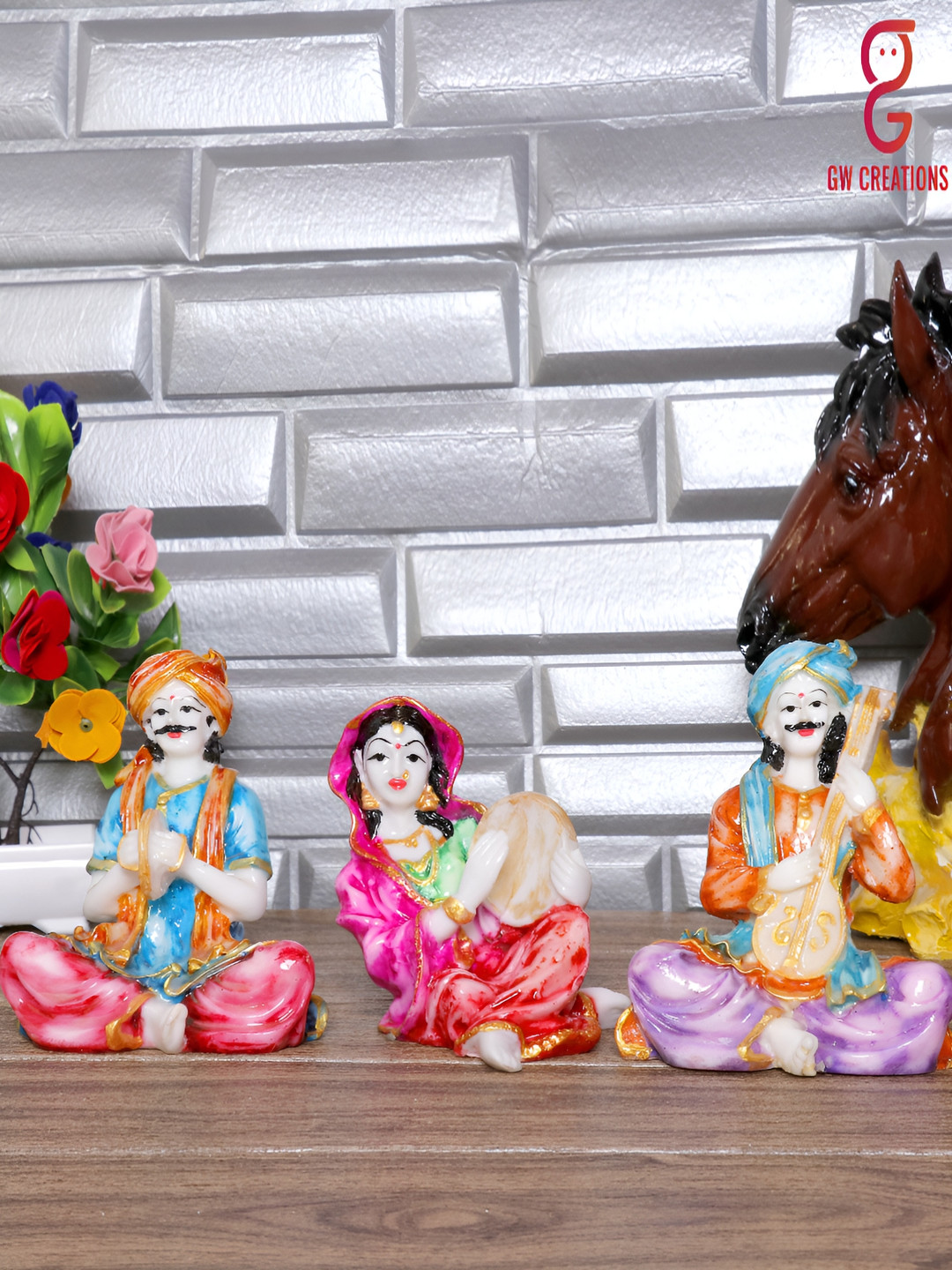 GW CREATIONS pink & Blue 3 Pieces Textured Figurine Showpieces