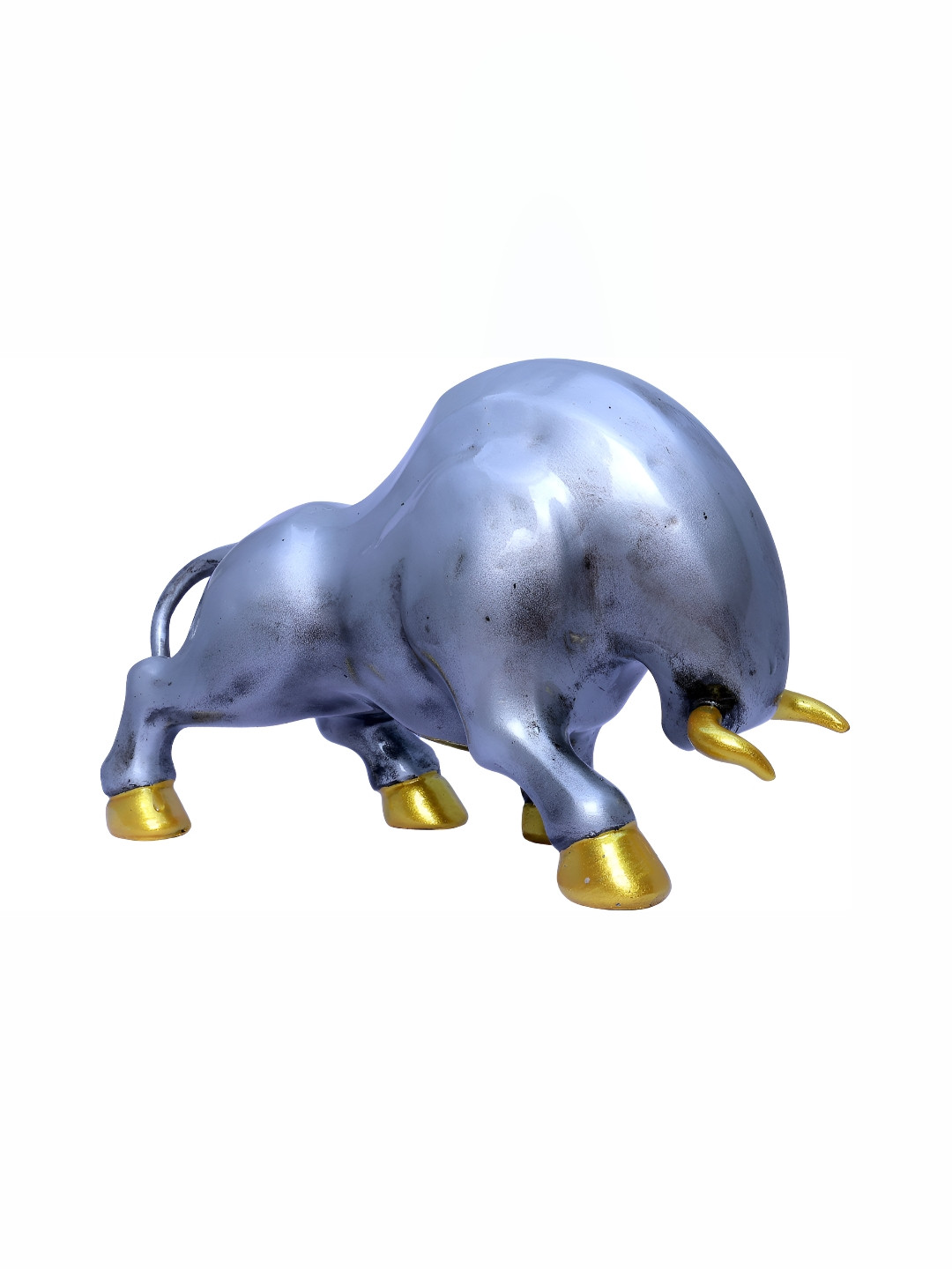 GW CREATIONS Silver Toned & Gold Toned Bull Figurine Showpiece