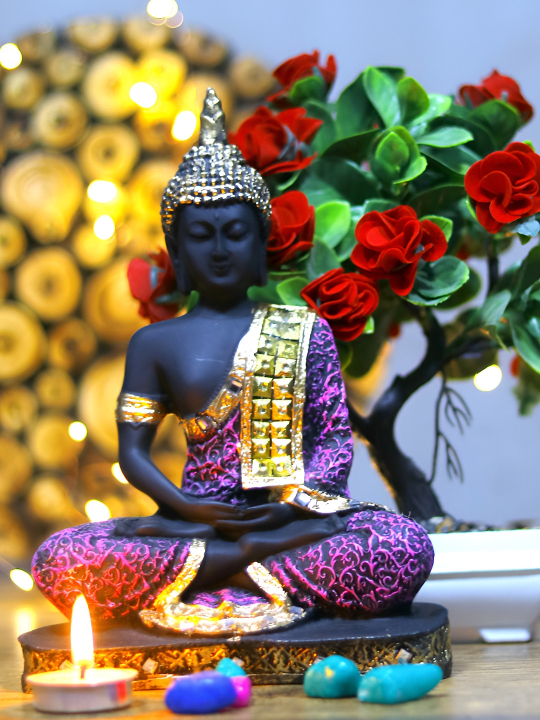 GW CREATIONS Black Buddha Figurine Showpiece