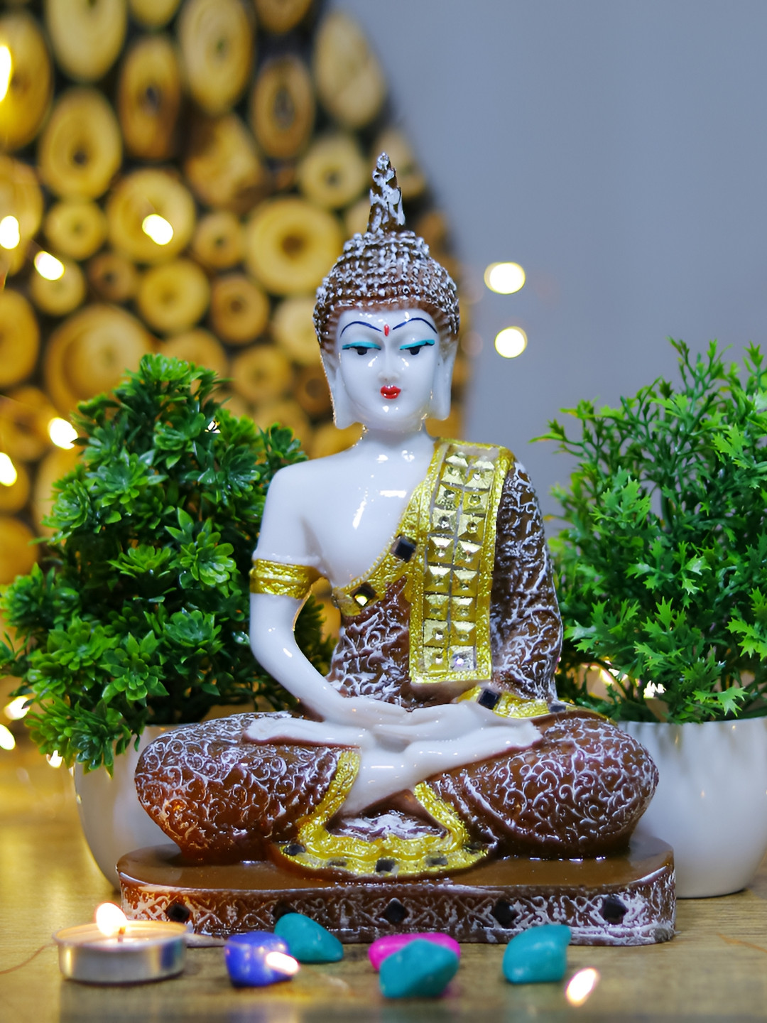 GW CREATIONS White Buddha Figurine Showpiece