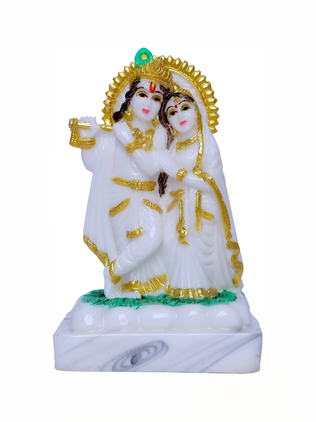 GW CREATIONS White and GoldToned Marble Religious Idol Showpiece