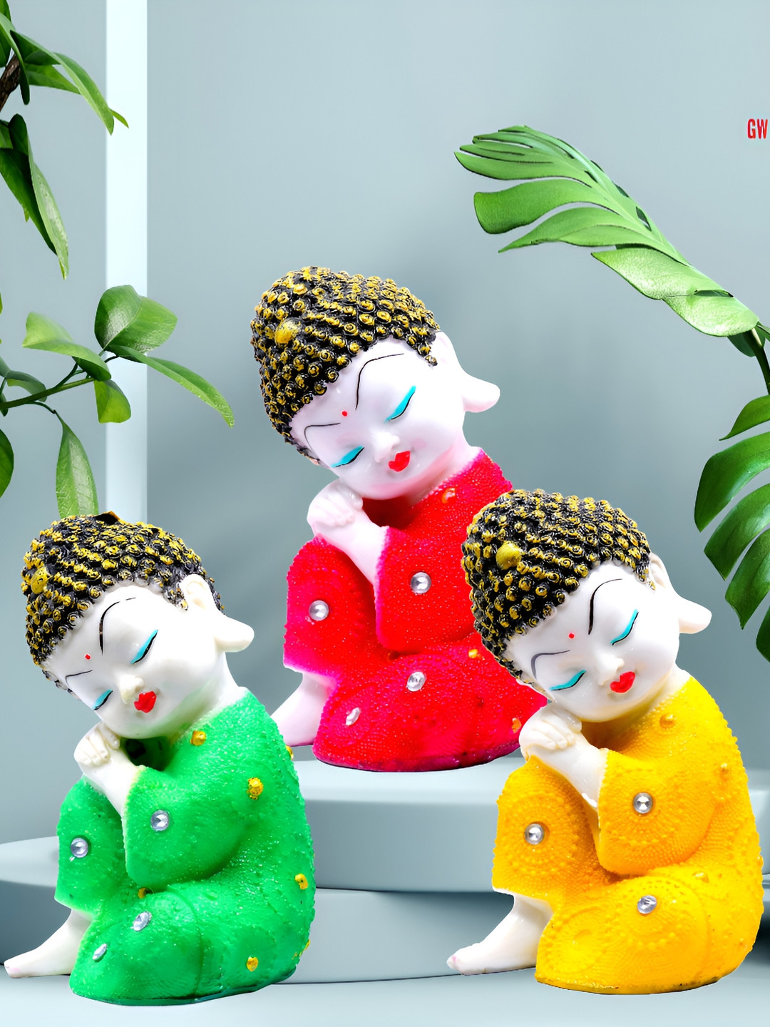 GW CREATIONS White Buddha Figurine Showpiece