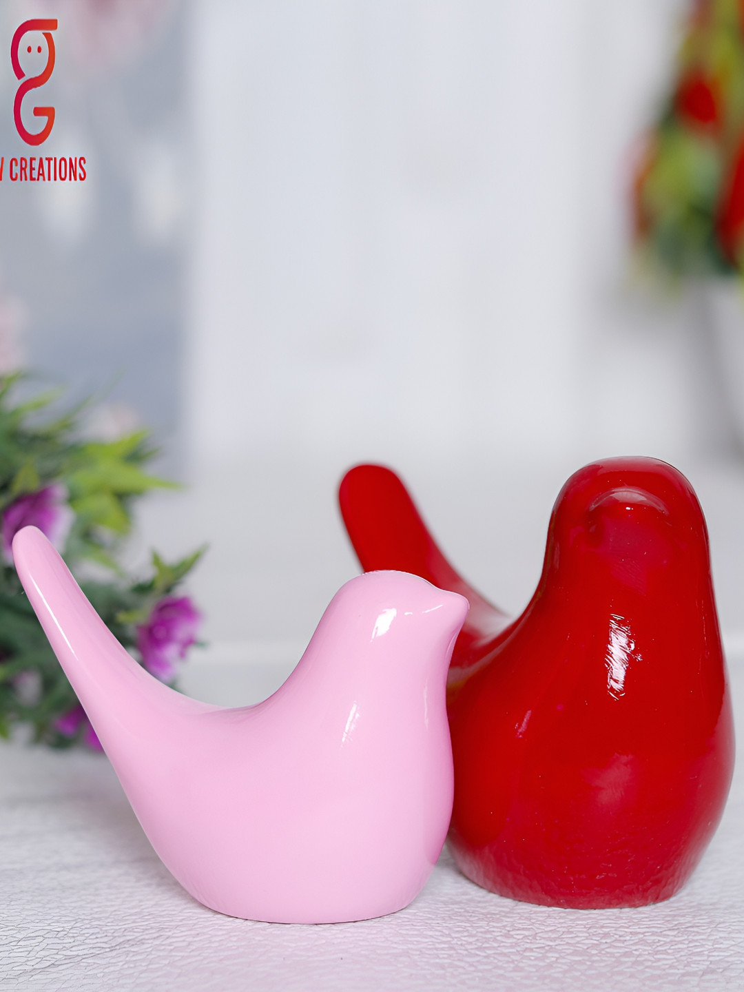 GW CREATIONS Red & Pink 2 Pcs Figurine Showpieces