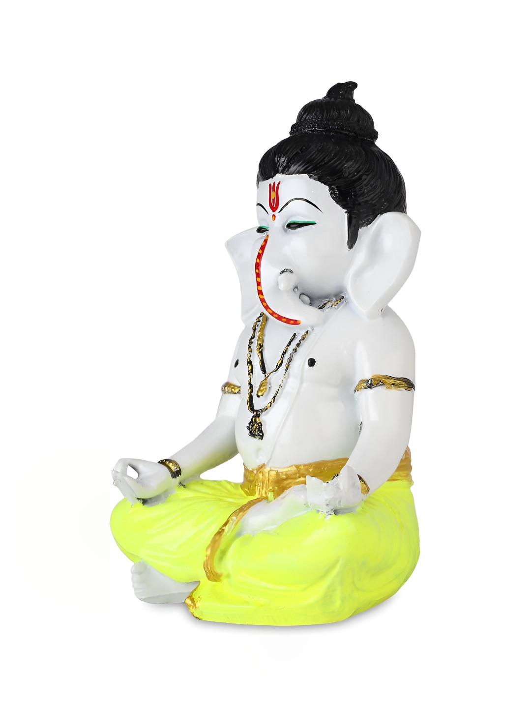 GW CREATIONS White & Yellow Religious Idol Small Ganesha Showpiece