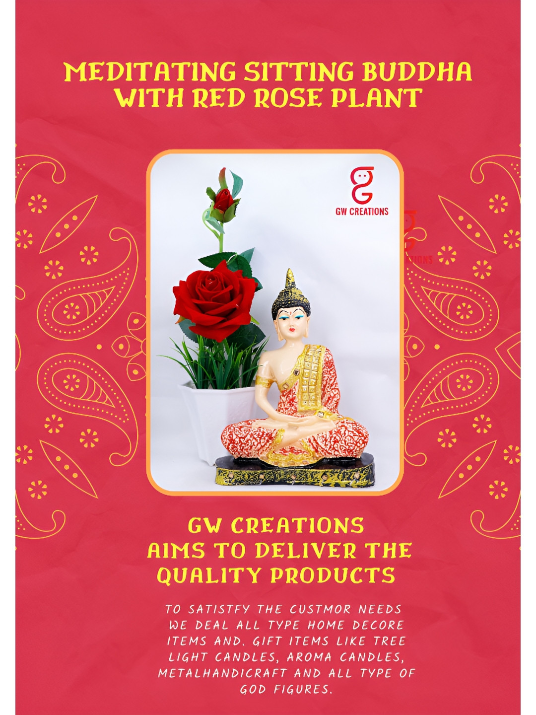 GW CREATIONS Red & Cream  Buddha Figurine Small Showpiece