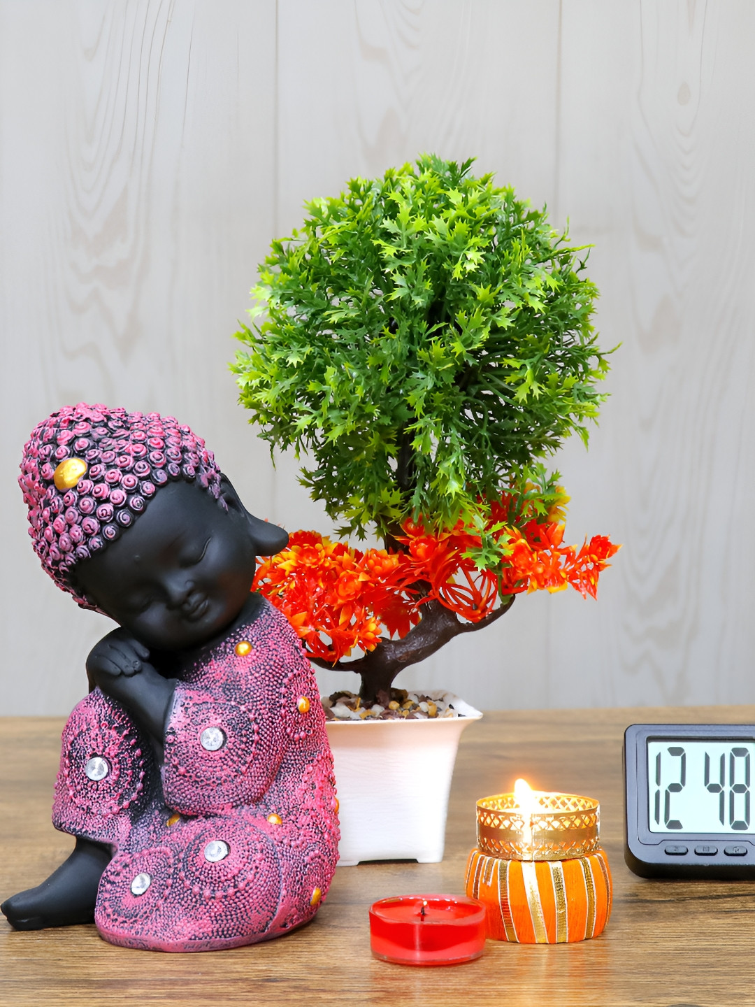 GW CREATIONS Pink  & Black Buddha Figurine Small Showpiece