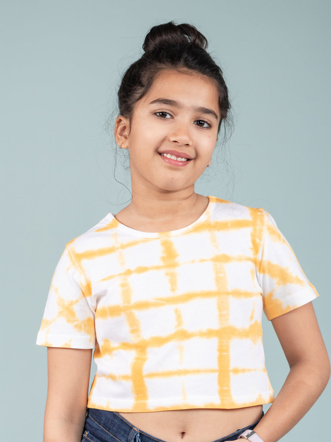 TWEENY MINI Tie and Dye Short Sleeves Round Neck Cotton Crop Top