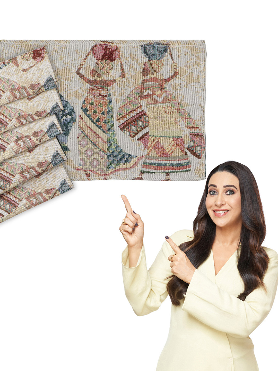 HOKIPO 6 Pieces Multicolor Tribal Women Printed Cotton Table Placemats