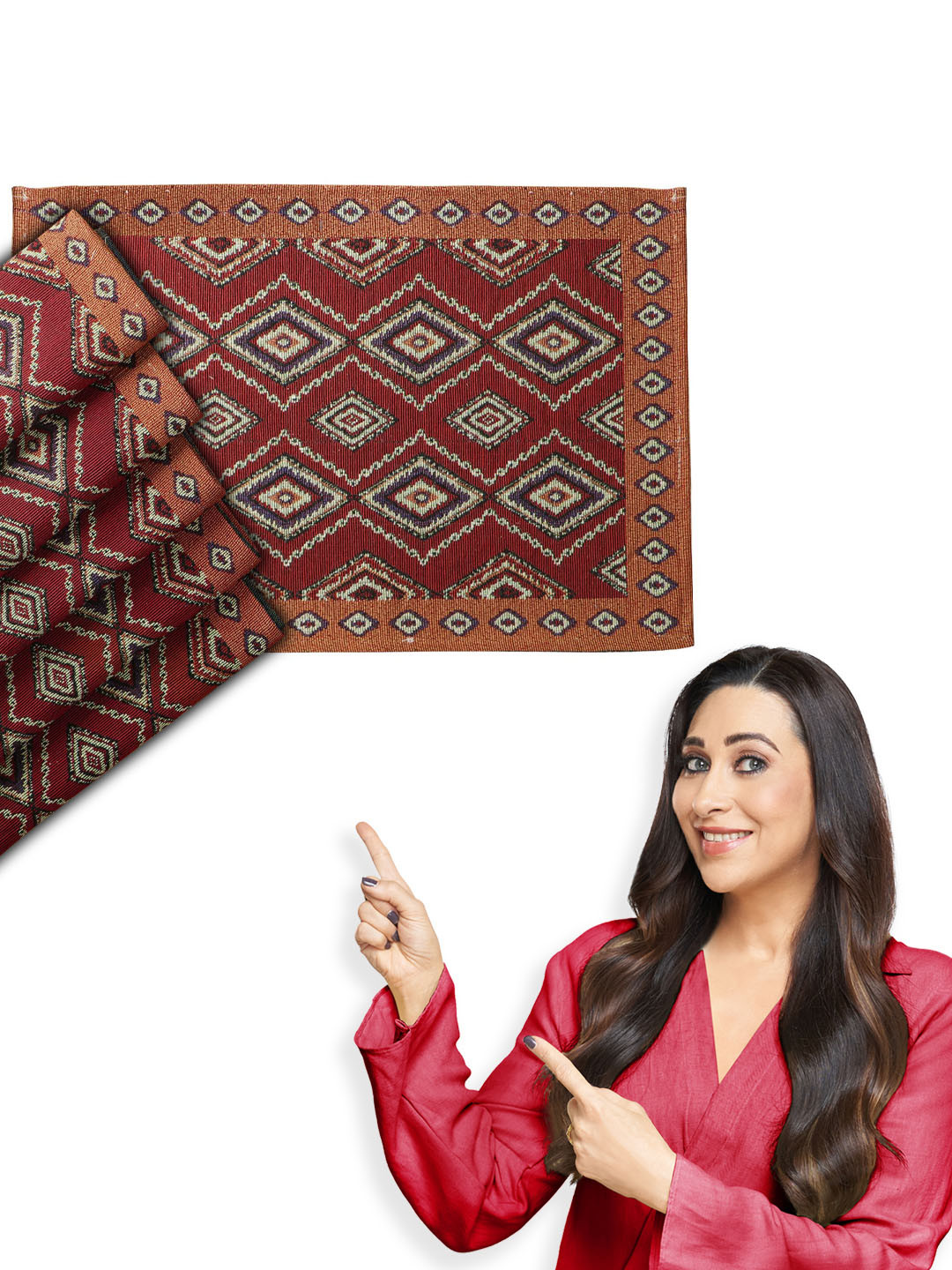 HOKIPO 4 Pieces Red Diamond Geometric Cotton Table Placemats