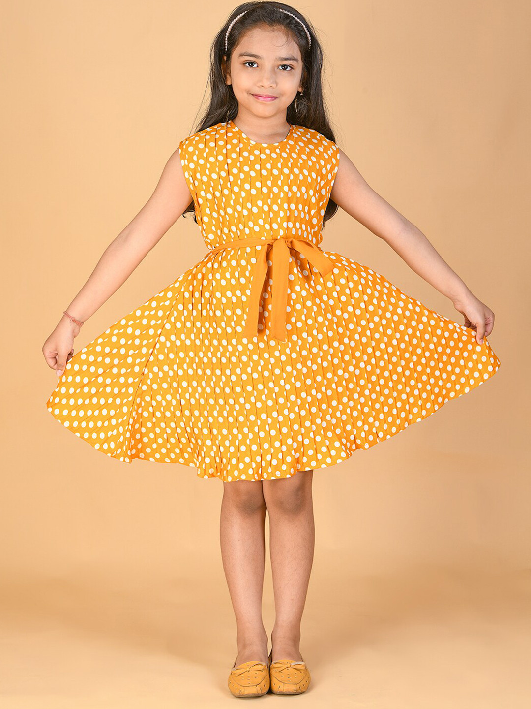 Kids On Board Girls Polka Dots Printed Cotton Dress