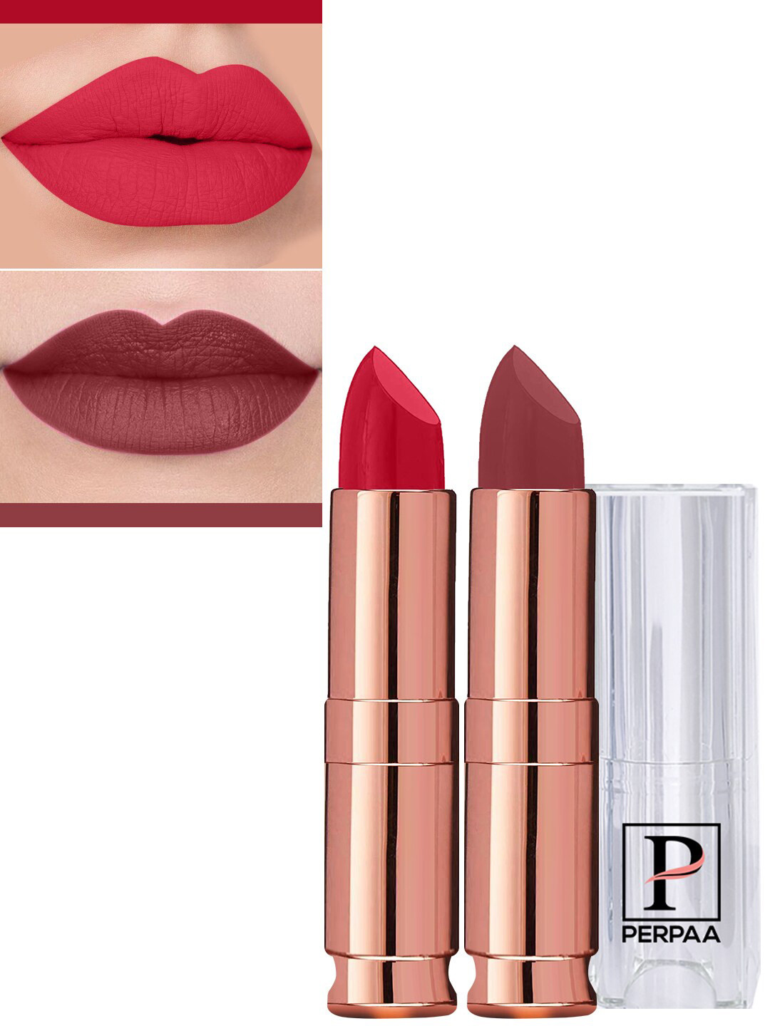 PERPAA Set Of 2 Antique Velvet Matte Lipstick With Jojoba Oil - Red 55 & Brick Red 110