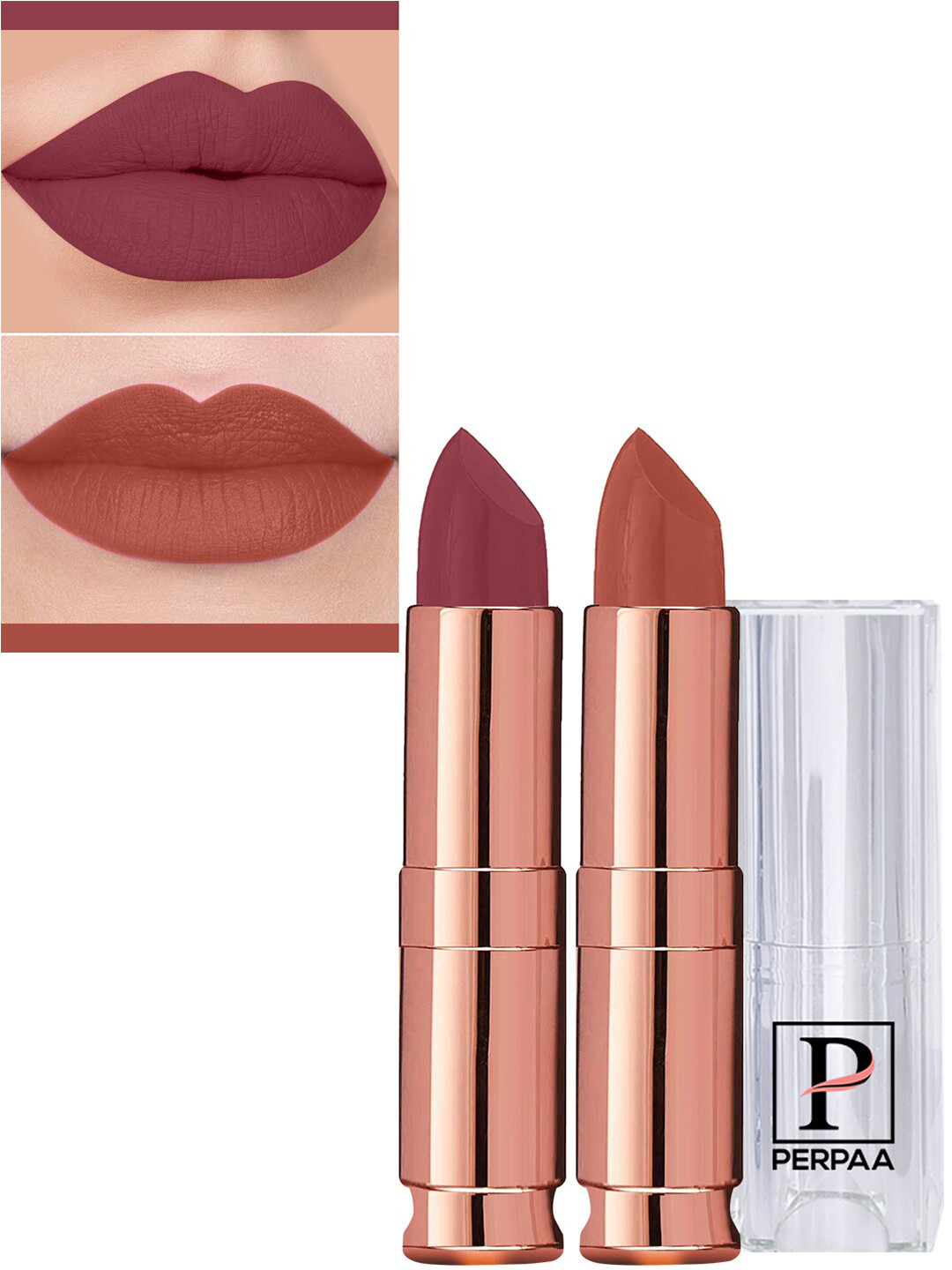 PERPAA Set Of 2 Antique Velvet Matte Lipstick With Jojoba Oil - Nude 62 & Red Apple 80