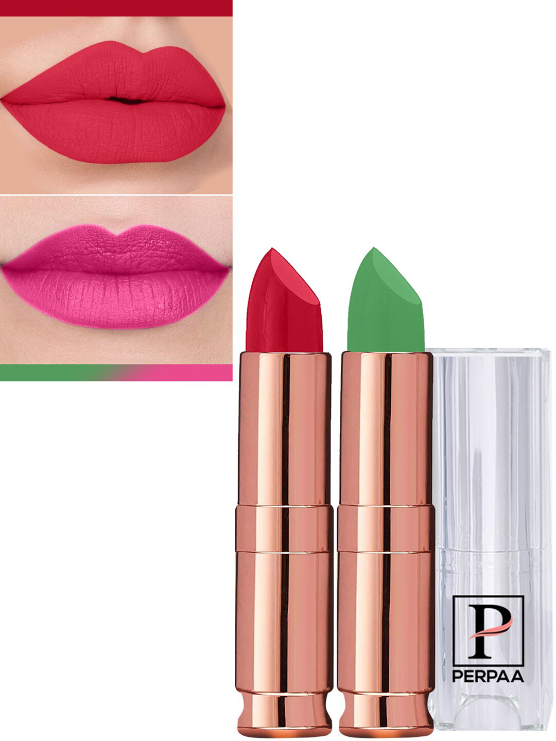PERPAA Set Of 2 Antique Velvet Matte Lipstick With Jojoba Oil - Red 55 & Natural Pink 305