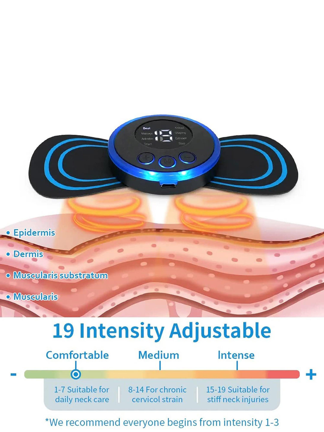 Adbeni 8 Modes 19 Strength Levels Rechargeable Pain Relief EMS Mini Massage Stick